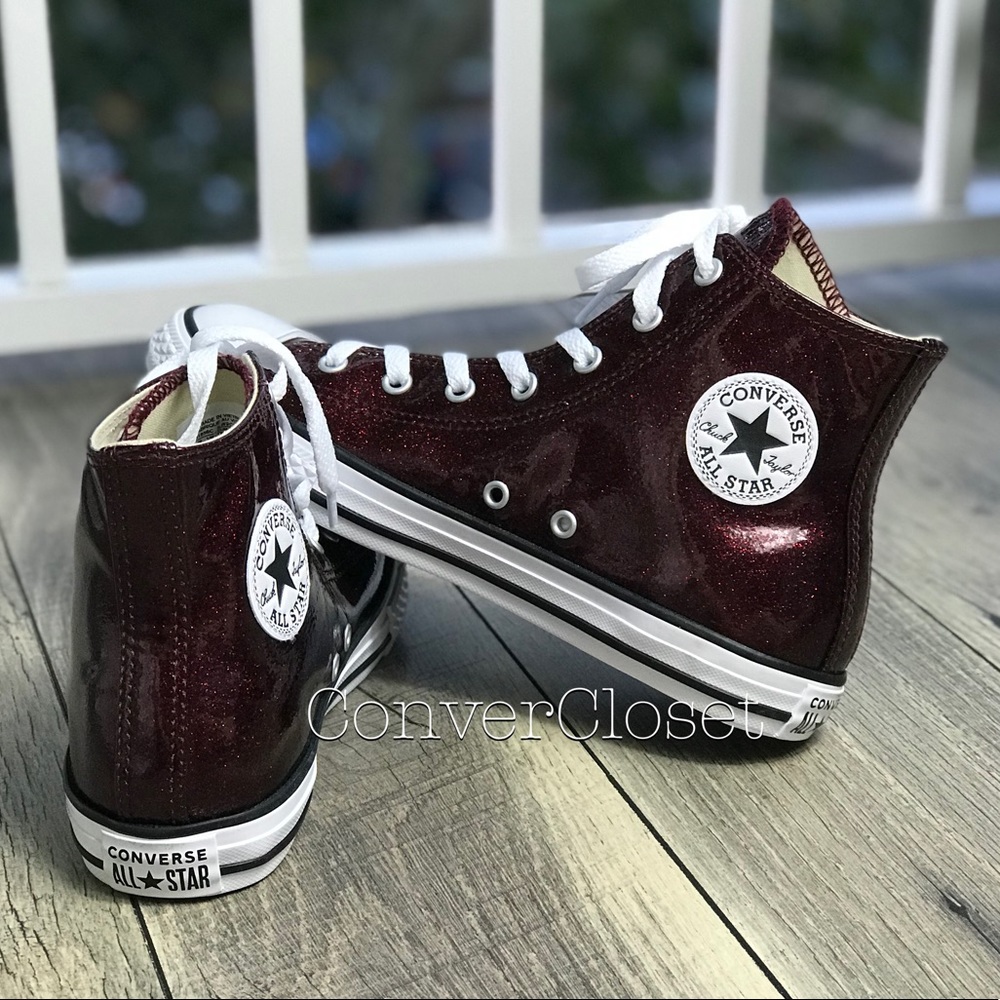 NWT Converse Ctas HI Dark Burgundy Glitter J/WMNS - Picture 5 of 7